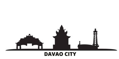Filipinler, Davao City silueti izole vektör çizimi. Filipinler, Davao Şehri Siyah Şehir Bölgesi