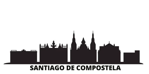 ( 영어 ) Spain, Santiago de Compostela city skyline isolated vector illustration. 스페인, 산티아고 데 콤포스텔라, 검은 색 도시 경관 — 스톡 벡터