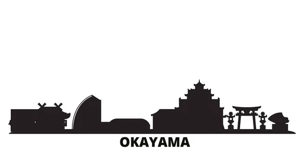 Japón, ciudad de Okayama skyline ilustración vectorial aislado. Japón, Okayama viajes negro paisaje urbano — Vector de stock