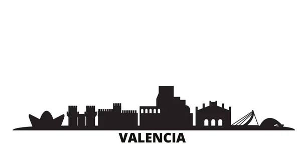 Espanha, cidade de Valência skyline ilustração vetorial isolado. Espanha, Valência viagem paisagem urbana preta — Vetor de Stock