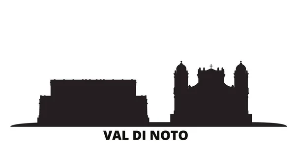 Italia, ciudad de Val Di Noto skyline ilustración vectorial aislado. Italia, Val Di Noto viajar negro paisaje urbano — Vector de stock