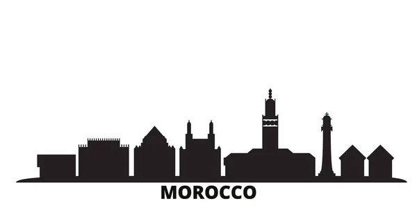 Marrocos cidade skyline isolado vetor ilustração. Marrocos viajar paisagem urbana preta — Vetor de Stock
