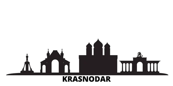Rusia, ciudad de Krasnodar skyline ilustración vectorial aislado. Rusia, Krasnodar viaje negro paisaje urbano — Vector de stock