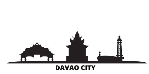 フィリピン、ダバオ市のスカイライン孤立ベクトルイラスト。フィリピン、ダバオ市旅行黒の街並み — ストックベクタ