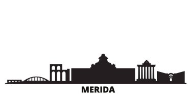Spain, Merida city skyline isolated vector illustration. Spain, Merida travel black cityscape