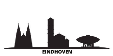 Hollanda, Eindhoven şehrinin ufuk çizgisi izole vektör çizimi. Hollanda, Eindhoven siyah şehir manzarası ile seyahat eder