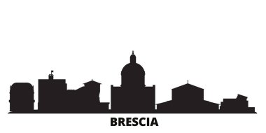 İtalya, Brescia şehrinin silueti izole edilmiş vektör çizimi. İtalya ve Brescia siyah şehir manzarası ile seyahat ediyor