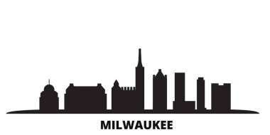 Birleşik Devletler, Milwaukee City silueti izole vektör çizimi. Amerika Birleşik Devletleri, Milwaukee Şehri siyah şehir manzarasıyla seyahat ediyor