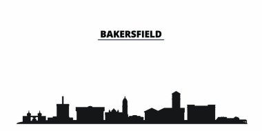 Birleşik Devletler, Bakersfield City silueti izole vektör çizimi. Amerika Birleşik Devletleri ve Bakersfield Şehri siyah şehir manzarası ile seyahat ediyor