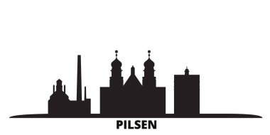 Czech Republic, Pilsen city skyline isolated vector illustration. Czech Republic, Pilsen travel black cityscape