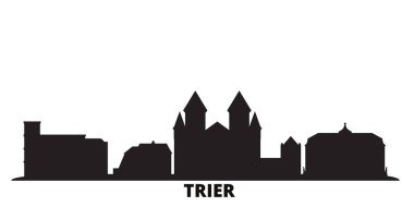 Almanya, Trier şehri silueti izole edilmiş vektör çizimi. Almanya ve Trier siyah şehir manzarası ile seyahat ediyor