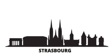 Fransa, Strasbourg şehrinin silueti izole edilmiş vektör çizimi. Fransa ve Strasbourg siyah şehir manzarası ile seyahat ediyor