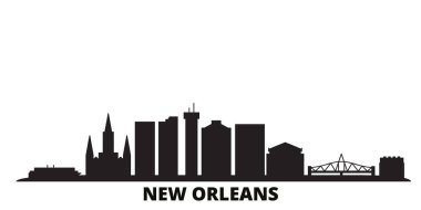 Birleşik Devletler, New Orleans şehir silueti izole vektör çizimi. Amerika Birleşik Devletleri ve New Orleans siyah şehir manzarasıyla seyahat ediyor