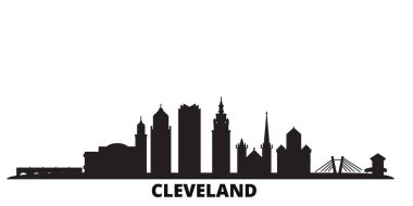 Birleşik Devletler, Cleveland şehri silueti izole edilmiş vektör çizimi. Amerika Birleşik Devletleri ve Cleveland siyah şehir manzarası ile seyahat ediyor