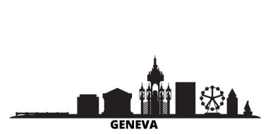 İsviçre, Cenevre şehir silueti izole vektör çizimi. İsviçre ve Cenevre 'de siyah şehir manzarası