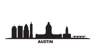 Birleşik Devletler, Austin City Skyline izole edilmiş vektör çizimi. Amerika Birleşik Devletleri ve Austin siyah şehir manzarası ile seyahat ediyor