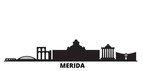 España, ciudad de Mérida skyline ilustración vectorial aislada. España, Mérida viajar negro paisaje urbano — Vector de stock