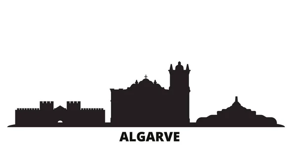 Portugal, ciudad del Algarve skyline ilustración vectorial aislado. Portugal, Algarve viajes negro paisaje urbano — Vector de stock