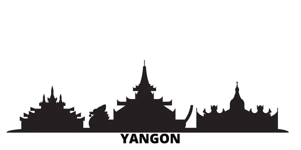 Μιανμάρ, Yangon πόλη ορίζοντα απομονωμένη διανυσματική απεικόνιση. Myanmar, Yangon ταξίδια μαύρο αστικό τοπίο — Διανυσματικό Αρχείο