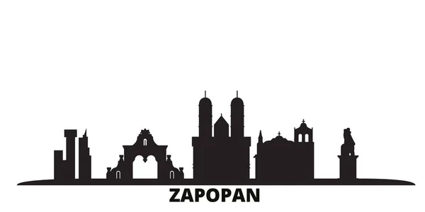 Μεξικό, Zapopan πόλη ορίζοντα απομονωμένη διανυσματική απεικόνιση. Μεξικό, Ζαποπάν ταξιδεύουν μαύρο αστικό τοπίο — Διανυσματικό Αρχείο
