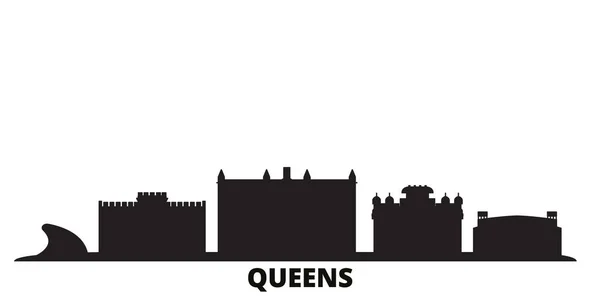 États-Unis, New York Illustration vectorielle isolée de la ville de Queens. États-Unis, New York Queens voyage paysage urbain noir — Image vectorielle