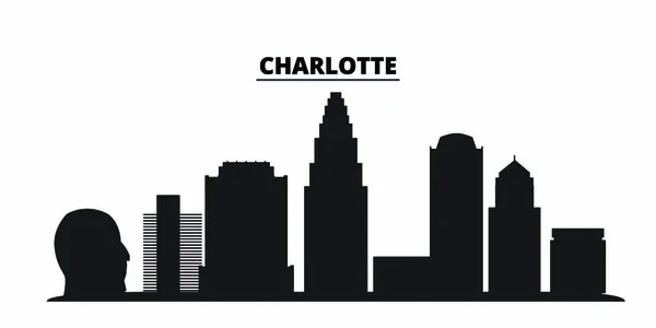 Estados Unidos, ciudad de Charlotte skyline ilustración vectorial aislado. Estados Unidos, Charlotte City viajar negro paisaje urbano — Vector de stock