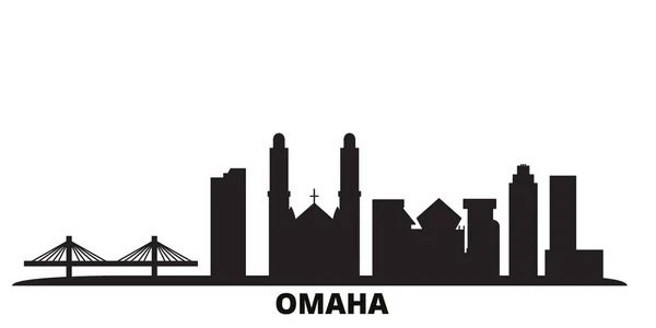 Estados Unidos, ciudad de Omaha skyline ilustración vectorial aislado. Estados Unidos, Omaha viajar negro paisaje urbano — Vector de stock
