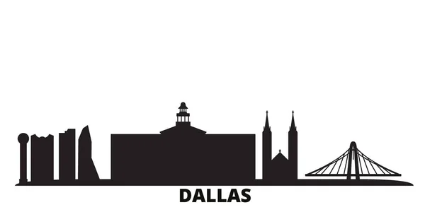 Estados Unidos, ciudad de Dallas skyline ilustración vectorial aislado. Estados Unidos, Dallas viajar paisaje urbano negro — Vector de stock