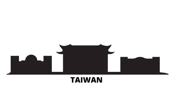 台湾、新北市スカイライン孤立ベクトルイラスト。台湾、新北市旅行黒の街並み — ストックベクタ