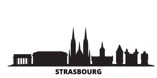 Francia, ciudad de Estrasburgo skyline ilustración vectorial aislado. Francia, Estrasburgo viajes negro paisaje urbano — Vector de stock