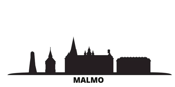 Szwecja, miasto Malmö panorama odizolowany wektor ilustracji. Szwecja, Malmö podróży czarny krajobraz miasta — Wektor stockowy