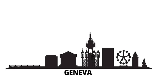 Ελβετία, Γενεύη πόλη ορίζοντα απομονωμένη διανυσματική απεικόνιση. Ελβετία, Γενεύη ταξίδια μαύρο αστικό τοπίο — Διανυσματικό Αρχείο