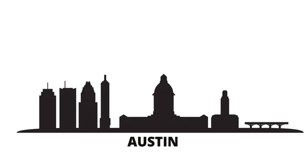 Estados Unidos, ciudad de Austin skyline ilustración vectorial aislado. Estados Unidos, Austin viajar negro paisaje urbano — Vector de stock