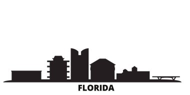 Birleşik Devletler, Fort Lauderdale şehrinin silueti izole edilmiş vektör çizimi. Birleşik Devletler, Fort Lauderdale siyah şehir manzarası