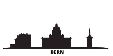 İsviçre, Bern şehri silueti izole edilmiş vektör çizimi. İsviçre ve Bern siyah şehir manzarası ile seyahat ediyor