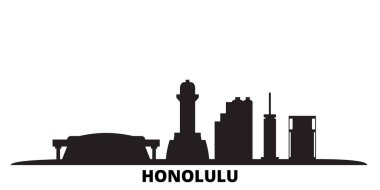 Birleşik Devletler, Honolulu şehrinin ufuk çizgisi izole edilmiş vektör çizimi. ABD ve Honolulu siyah şehir manzarası ile seyahat ediyor