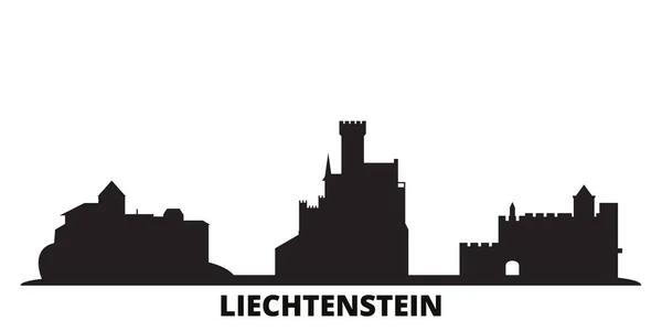 Ciudad de Liechtenstein skyline ilustración vectorial aislado. Liechtenstein viaje negro paisaje urbano — Vector de stock