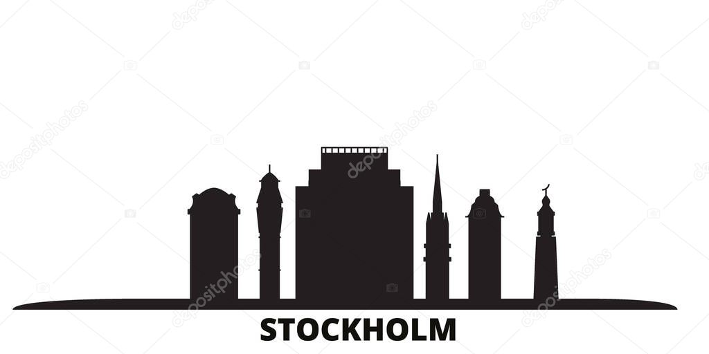 Sweden, Stockholm city skyline isolated vector illustration. Sweden, Stockholm travel black cityscape