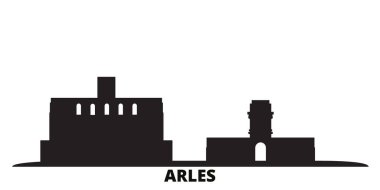 Fransa, Arles şehri silueti izole edilmiş vektör çizimi. Fransa ve Arles siyah şehir manzarası ile seyahat ediyor