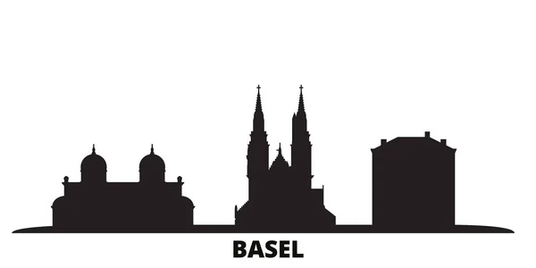 Suiza, ciudad de Basilea skyline ilustración vectorial aislado. Suiza, Basilea viajes negro paisaje urbano — Vector de stock