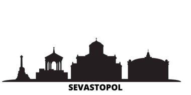 Sivastopol şehri silueti izole edilmiş vektör çizimi. Sivastopol şehir simgeleriyle geziyor