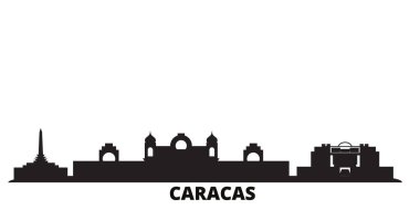 Venezuela, Caracas şehri silueti izole edilmiş vektör çizimi. Venezuela, Karakas siyah şehir manzarası ile seyahat eder