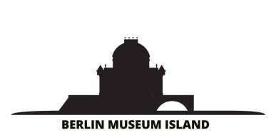 Almanya, Berlin, Müze Adası, Ufuk çizgisi izole vektör çizimi. Almanya, Berlin, Müze Adası siyah şehir manzarası