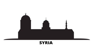 Suriye şehrinin silueti izole edilmiş vektör çizimi. Suriye siyah şehir manzarası ile seyahat ediyor