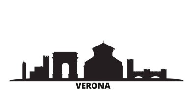 İtalya, Verona City silueti izole vektör çizimi. İtalya ve Verona Şehri siyah şehir manzarası ile seyahat ediyor