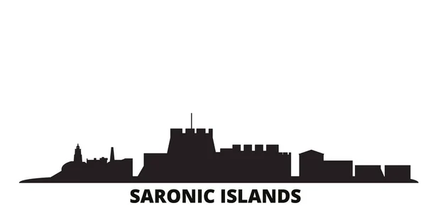 Griekenland, Saronische eilanden skyline geïsoleerde vector illustratie. Griekenland, Saronische eilanden reizen zwarte stadsgezicht — Stockvector