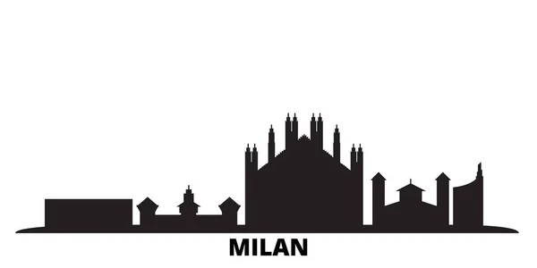 Italia, ciudad de Milán skyline ilustración vectorial aislado. Italia, Milán Ciudad viaje negro paisaje urbano — Vector de stock