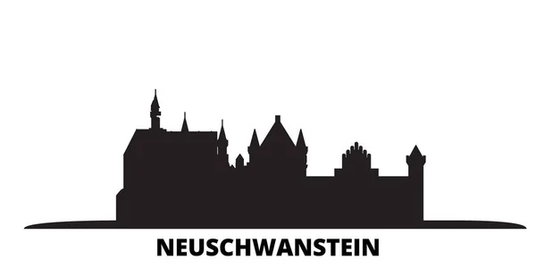 Německo, Neuschwanstein město panorama izolované vektorové ilustrace. Německo, Neuschwanstein cestování černé město — Stockový vektor