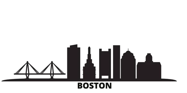 Estados Unidos, ciudad de Boston skyline ilustración vectorial aislado. Estados Unidos, Boston City viajar negro paisaje urbano — Vector de stock