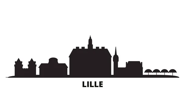 Francia, ciudad de Lille skyline ilustración vectorial aislado. Francia, Lille viajar negro paisaje urbano — Vector de stock